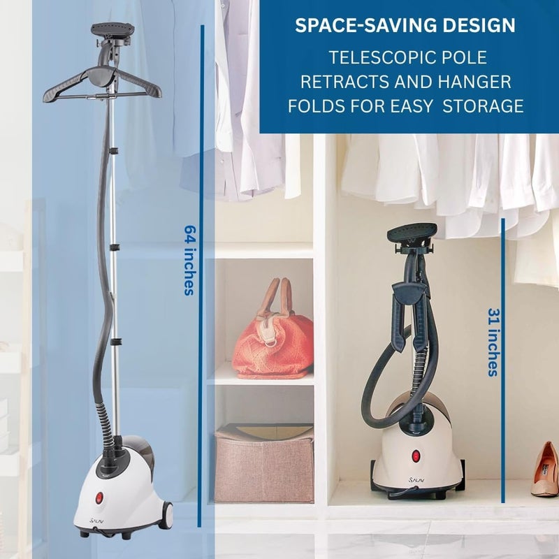 SALAV GS18-DJ Standing Garment Steamer with Smart Auto-Off, Wheels for Easy Movement, 1.8L Water Tank for 1hr Continuous Steaming, Adjustable Pole for Storage, with Descaler Packet, 1500 watts - Image 3